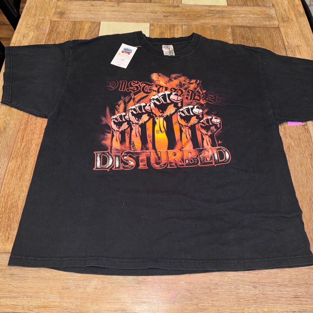 Delta Disturbed Tour 2005 T-Shirt Mens 2XL Black Good Graphic Band Tee 00s Y2K